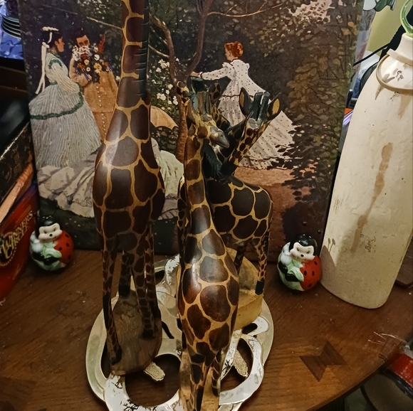🪵Family Of Giraffe(4)Wood Sculpture  African Art Hand Carved Made In Kenya🇰🇪 - Picture 5 of 16